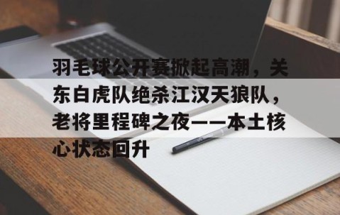 九游娱乐入口 - 羽毛球公开赛掀起高潮，关东白虎队绝杀江汉天狼队，老将里程碑之夜——本土核心状态回升